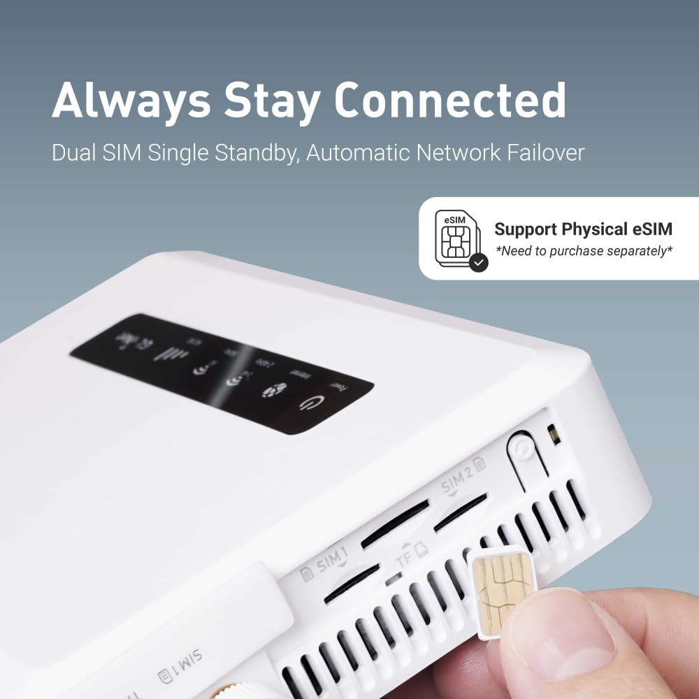 GL.iNet GL-X3000 (Spitz AX) Cellular Gateway 5G Router for House & RV, Wi-Fi 6, Detachable Antennas, Dual-SIM, T-Mobile & AT&T IoT Device Certified, Family/Rural Area/Road Trips (Free 10GB SIM Card)