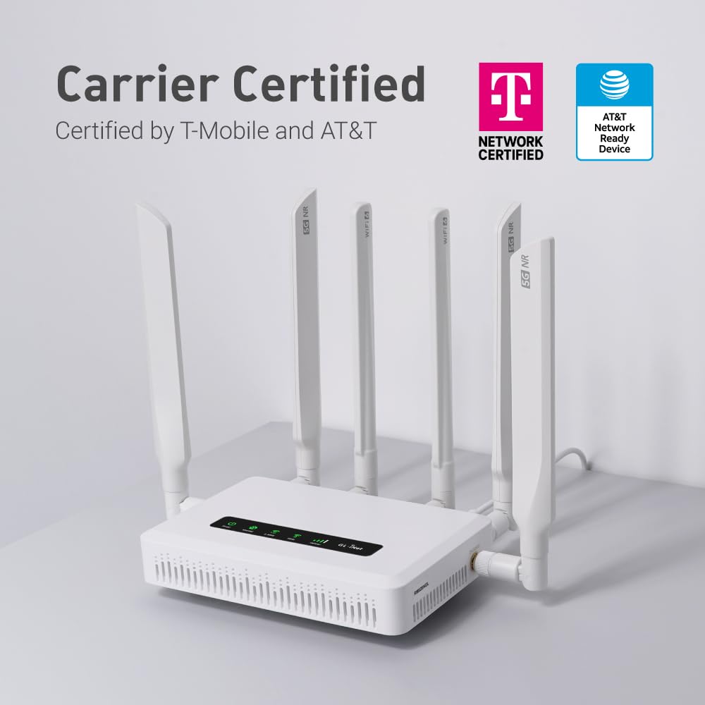 GL.iNet GL-X3000 (Spitz AX) Cellular Gateway 5G Router for House & RV, Wi-Fi 6, Detachable Antennas, Dual-SIM, T-Mobile & AT&T IoT Device Certified, Family/Rural Area/Road Trips (Free 10GB SIM Card)
