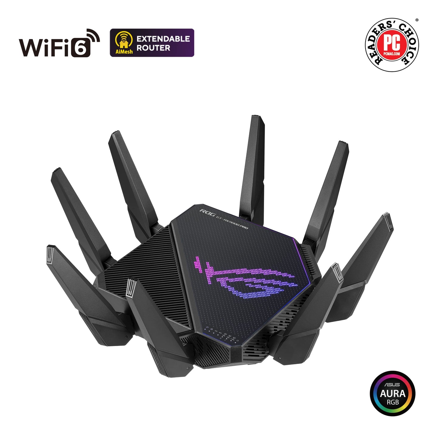 ASUS ROG Rapture GT-AX11000 Pro Tri-Band WiFi 6 Extendable Gaming Router, 10G & 2.5G Ports, ASUS RangeBoost Plus, Triple-level Game Acceleration, Subscription-free Network Security, AiMesh Compatible