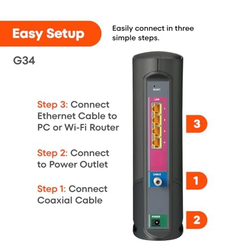 ARRIS (G34) - Cable Modem Router Combo - Fast DOCSIS 3.1 Gigabit WiFi 6 (AX3000), Approved for Comcast Xfinity, Cox, Spectrum & More, 1 Gbps Max Internet Speeds