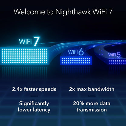NETGEAR Nighthawk Tri-Band WiFi 7 Router (RS280S) - Security Features, BE9200 Wireless Speed (up to 9.2 Gbps) - Covers up to 2,500 sq. ft. - 2.5 Gig Internet Port – 1-Year Armor & Free Expert Help