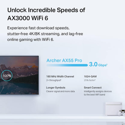 TP-Link AX3000 WiFi 6 Router (Archer AX55 Pro) - Multi Gigabit Wireless Internet, 2 x 2.5 Gbps Ports, Dual Band, VPN Router, OFDMA, MU-MIMO, USB 3.0 Port, WPA3, Compatible with Alexa